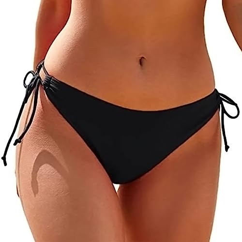 HAWILAND Bikini Hose Damen - Sexy Triangel Bikinihose High Waist Sport Bikini Bottoms Side-Tie Schnüren String Tanga Bikinishorts A02 Schwarz L von HAWILAND