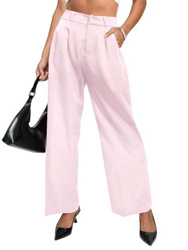 HAWILAND Business Hose Damen - Anzughose mit Weitem Bein Weite Y2k Hose High Waist Wide Leg Pants Bundfaltenhose Freizeithose #1 Rosa S von HAWILAND