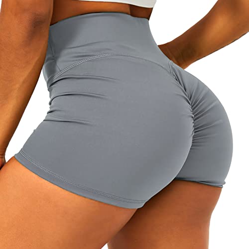 HAWILAND Kurz Leggings Damen - Scrunch Butt Sportshorts Booty Push Up Shorts High Waist Figurformend Hotpants für Gym Fitness Workout #1 Grau M von HAWILAND