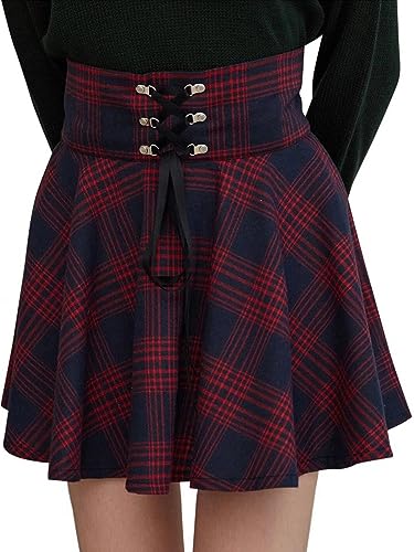 HAWILAND Rock Damen A-Linie Minirock Mädchen Faltenrock kurz mit Hose drunter Festlicher Skaterrock für Alltag Cosplay Rockabilly #3 Weinrot M von HAWILAND