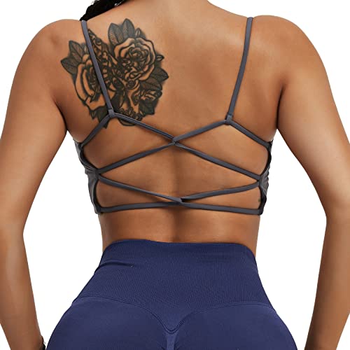 HAWILAND Sport BH Damen Gepolstert Crossback Bustier ohne Bügel Spaghettiträger Verkreutzt Bra für Gym Workout Tennis Yoga #3 Grau S von HAWILAND