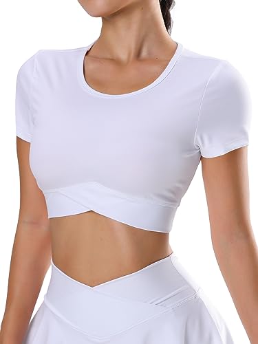 HAWILAND Y2K Crop Top Damen sexy Ärmellos Sommer Top Racerback Rundhals Gerippt Unterhemd Basic Bauchfrei Streetwear #5 Weiß L von HAWILAND