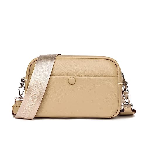 Crossbody Bag Damen Breiter Gurt Kleine Umhängetasche Leder Handtasche Schultertasche Moderne Taschen mit Breitem Schultergurt (Khaki) von HAWILL