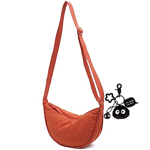 HAWILL® Umhängetasche Damen Klein Crossbody Bag Canvas Mini Handtasche Halbmond Tasche Hobo Schultertasche Halfmoon Brusttasche Leichte mit Verstellbarer Schultergurt (Orange) von HAWILL