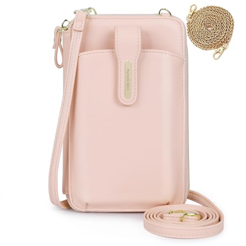 HAWILL Damen Handy Umhängetasche Kleine Handytasche zum Umhängen Leder Crossbody Bag Damen Mode Schultertasche Moderne Taschen für iPhone 15 Pro Max/14/14 Plus/13/12/11/XR (Rosa) von HAWILL