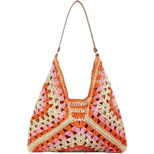 HAWILL Tote Bag Damen Handtasche Umhängetaschen Damen Klein Crossbody Bag Damen Weaving Boho Bag für Party, Beach, Shopping (Orange) von HAWILL