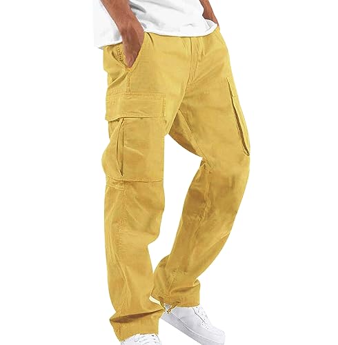 Cargo Hosen Männer Cargo Jogginghose Herren Cargohose Freizeithose Herren Lang Cargo Hose Herr Cargo Jogger Herren Tactical Hose Mens Cargo Pants Men Hosen Cargo Arbeitshose Herren Cargohosen Gelb von HAXNOHEY