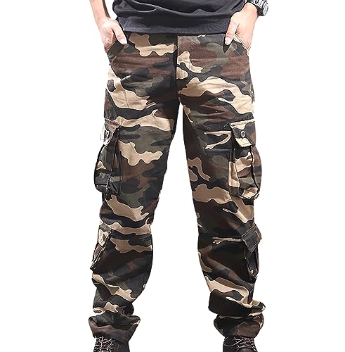 Cargo Hosen Männer Hose Herren Cargo Jogginghose Herren Tarn Cargohose Camouflage Freizeithose Camo Cargo Jogger Herren Tactical Hose Cargo Pants Men Hosen Cargo Arbeitshose Herren Cargohosen Khaki von HAXNOHEY