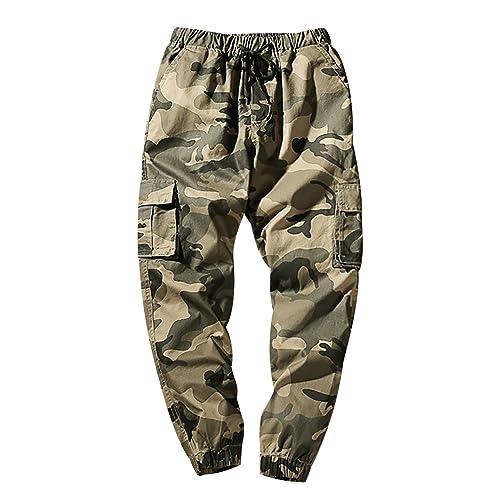 Cargo Jogginghose Herren Cargo Hosen Männer Tarn Cargohose Camouflage Freizeithose Herren Lang Camo Cargo Jogger Herren Hose Mens Cargo Pants Men Combat Hosen Cargo Arbeitshose Herren Cargohosen Khaki von HAXNOHEY