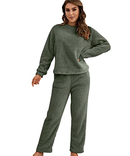 Flies Hausanzug Damen Kuschelig Freizeitanzug Loungewear Damen Set Tracksuit Women Fleece Hausanzug Frauen Große Größen Damen-Hausanzug Modern Freizeitanzüge für Frauen Trainingsanzug Damen Grün XL von HAXNOHEY