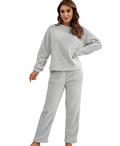 Flies Hausanzug Damen Kuschelig Freizeitanzug Loungewear Damen Set Tracksuit Women Fleece Hausanzug Frauen Große Größen Damen-Hausanzug Modern Freizeitanzüge für Frauen Trainingsanzug Damen Grau XL von HAXNOHEY