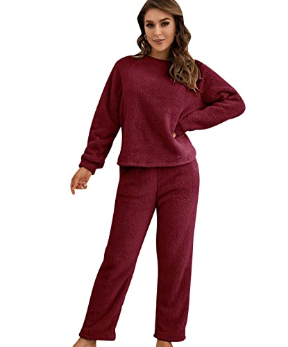 Flies Hausanzug Damen Kuschelig Lang Freizeitanzug Loungewear Damen Set Tracksuit Women Fleece Hausanzug Frauen Große Größen Damen-Hausanzug Modern Freizeitanzüge für Frauen Trainingsanzug Damen Rot L von HAXNOHEY