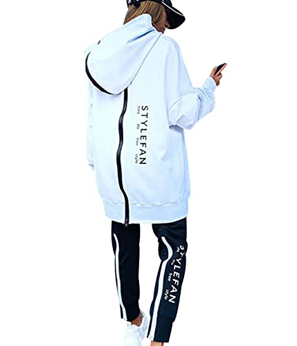 Freizeitanzug Damen Sport Trainingsanzug Damen Set Lang Tracksuit Women Hausanzug Frauen Loungewear Damen Set Jogginganzüge Trainingsanzüge Damen Große Größen Modern Oversize Locker Weiß Schwarz M von HAXNOHEY