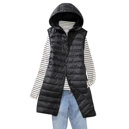 Lange Steppweste Damen Leicht Leichte Daunenweste Damen Ärmellose Steppweste Jacke Ärmellos Damen Westen Puffer Weste Wattierte Weste Damen mit Kapuze Lang Warme Gesteppte Weste Stepp Damen 3XL von HAXNOHEY