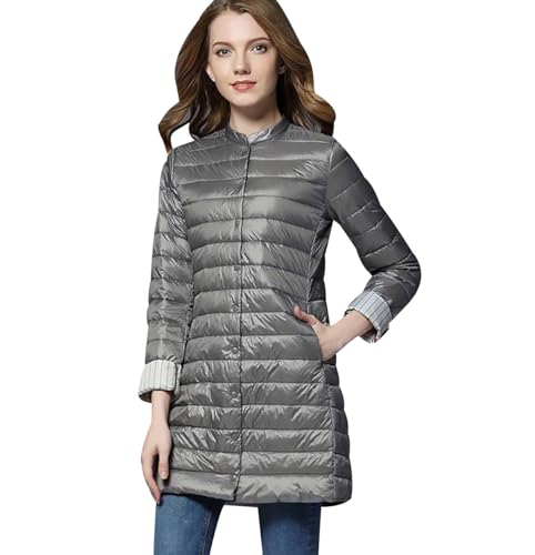 Leichte Daunenjacke Damen Lang Puffer Jacke Damen Ultraleichte Daunen Steppjacke Damen Lang Leichter Steppmantel Damen Leicht Daunenmantel Puffer Mantel Down Jacket Women Daunenjacke Damen Grau XXL von HAXNOHEY