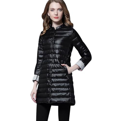 Leichte Daunenjacke Damen Lang Puffer Jacke Damen Ultraleichte Daunen Steppjacke Damen Lang Leichter Steppmantel Damen Leicht Daunenmantel Puffer Mantel Down Jacket Women Daunenjacke Damen Schwarz M von HAXNOHEY