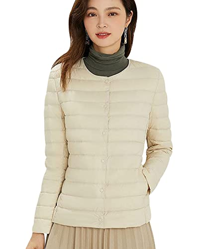 Leichte Daunenjacke Damen Puffer Jacke Damen Daunenmantel Lightweight Steppjacke Damen Leicht Packable Down Jacket Women Federleichte Ultraleichte Daunenjacke Frauen Jacke Daunen Oversize Beige L von HAXNOHEY