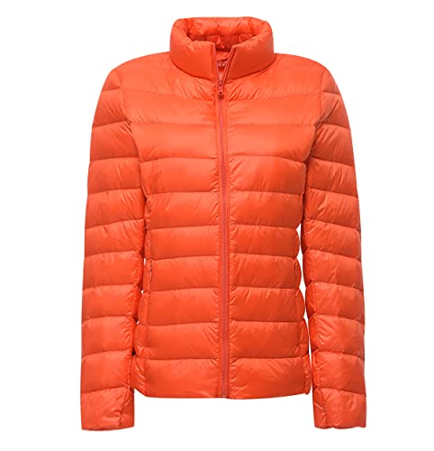 Leichte Daunenjacke Damen Puffer Jacke Damen Daunenmantel Lightweight Steppjacke Damen Leicht Puffer Mantel Damen Down Jacket Women Federleichte Daunenjacke Frauen Dünne Jacke Daunen Oversize Orange M von HAXNOHEY