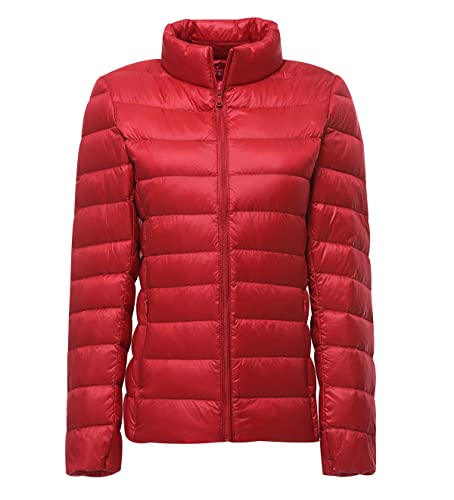 Leichte Daunenjacke Damen Puffer Jacke Damen Daunenmantel Lightweight Steppjacke Damen Leicht Puffer Mantel Damen Down Jacket Women Federleichte Daunenjacke Frauen Dünne Jacke Daunen Oversize Rot 3XL von HAXNOHEY