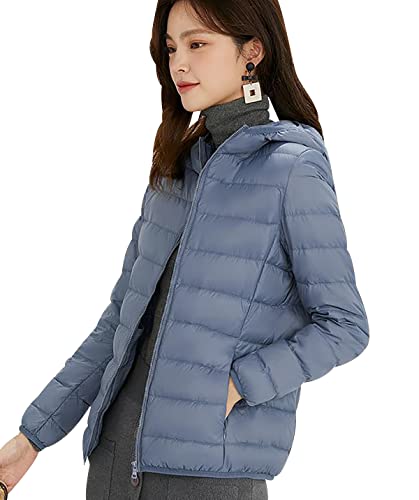 Leichte Daunenjacke Damen Puffer Jacke Damen Daunenmantel Lightweight Steppjacke Damen Leicht Puffer Mantel Damen Down Jacket Women Federleichte Kapuzen Daunenjacke Frauen Dünne Jacke Daunen Blau XXL von HAXNOHEY