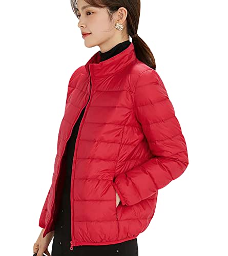 Leichte Daunenjacke Damen Puffer Jacke Damen Daunenmantel Lightweight Steppjacke Damen Leicht Puffer Mantel Damen Down Jacket Women Ultraleichte Daunenjacke Frauen Dünne Jacke Daunen Oversize Rot XXL von HAXNOHEY