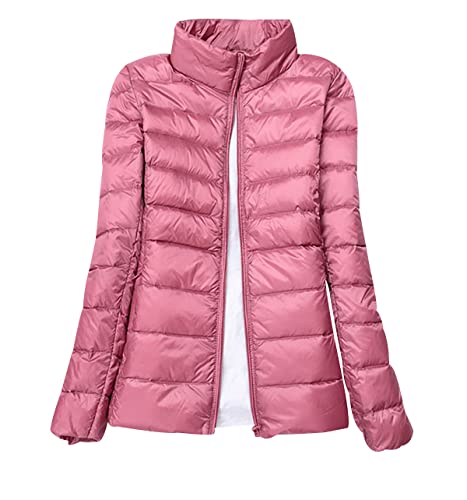 Leichte Daunenjacke Damen Puffer Jacke Damen Leichter Daunenmantel Lightweight Steppjacke Damen Leicht Packable Down Jacket Women Federleichte Daunenjacke Frauen Dünne Jacke Daunen Oversize Rosa XL von HAXNOHEY