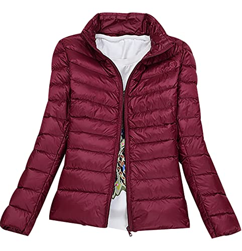 Leichte Daunenjacke Damen Puffer Jacke Damen Leichter Daunenmantel Lightweight Steppjacke Damen Leicht Packable Down Jacket Women Federleichte Daunenjacke Frauen Dünne Jacke Daunen Oversize Rot L von HAXNOHEY