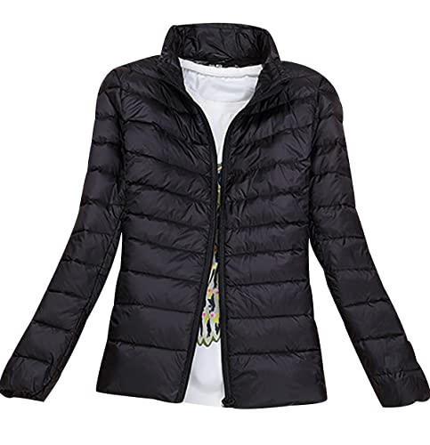 Leichte Daunenjacke Damen Puffer Jacke Damen Leichter Daunenmantel Lightweight Steppjacke Damen Leicht Packable Down Jacket Women Federleichte Daunenjacke Frauen Dünne Jacke Daunen Oversize Schwarz XL von HAXNOHEY