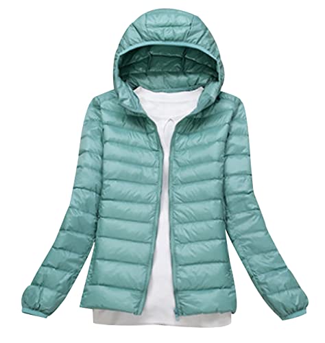 Leichte Daunenjacke Damen Puffer Jacke Damen Leichter Daunenmantel Steppjacke Damen Leicht Down Jacket Women Federleichte Ultraleichte Kapuzen Daunenjacke Frauen Dünne Jacke Daunen Oversize Grün M von HAXNOHEY