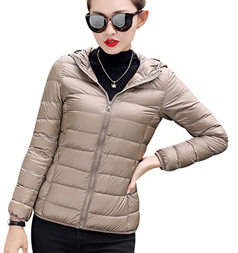 Leichte Daunenjacke Damen Puffer Jacke Damen Leichter Daunenmantel Steppjacke Damen Leicht Down Jacket Women Federleichte Ultraleichte Kapuzen Daunenjacke Frauen Dünne Jacke Daunen Oversize Khaki XXL von HAXNOHEY