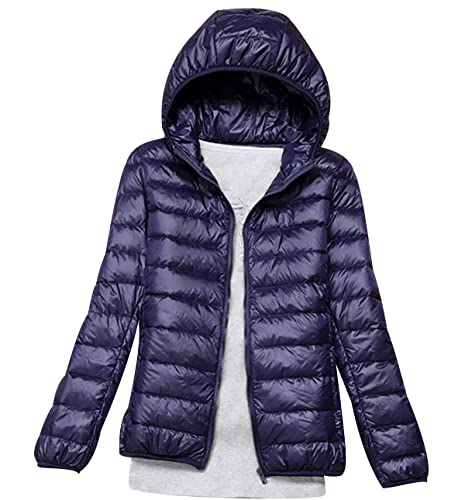 Leichte Daunenjacke Damen Puffer Jacke Damen Leichter Daunenmantel Steppjacke Damen Leicht Down Jacket Women Federleichte Ultraleichte Kapuzen Daunenjacke Frauen Dünne Jacke Daunen Oversize Marine XL von HAXNOHEY