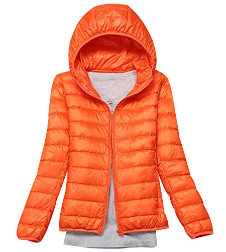 Leichte Daunenjacke Damen Puffer Jacke Damen Leichter Daunenmantel Steppjacke Damen Leicht Down Jacket Women Federleichte Ultraleichte Kapuzen Daunenjacke Frauen Dünne Jacke Daunen Oversize Orange 3XL von HAXNOHEY