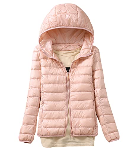 Leichte Daunenjacke Damen Puffer Jacke Damen Leichter Daunenmantel Steppjacke Damen Leicht Down Jacket Women Federleichte Ultraleichte Kapuzen Daunenjacke Frauen Dünne Jacke Daunen Oversize Rosa 3XL von HAXNOHEY