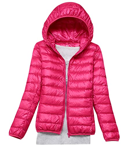 Leichte Daunenjacke Damen Puffer Jacke Damen Leichter Daunenmantel Steppjacke Damen Leicht Down Jacket Women Federleichte Ultraleichte Kapuzen Daunenjacke Frauen Dünne Jacke Daunen Oversize Rosa 3XL von HAXNOHEY