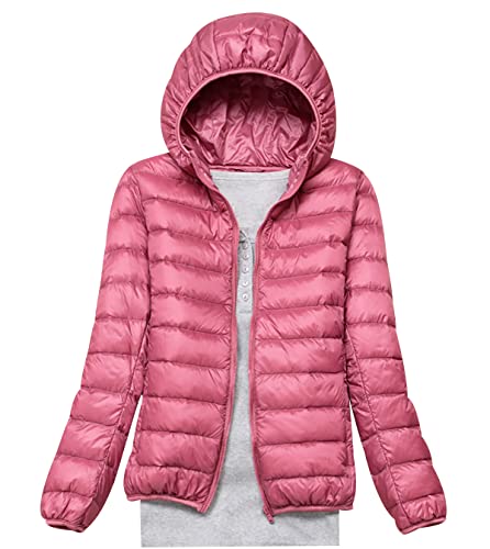 Leichte Daunenjacke Damen Puffer Jacke Damen Leichter Daunenmantel Steppjacke Damen Leicht Down Jacket Women Federleichte Ultraleichte Kapuzen Daunenjacke Frauen Dünne Jacke Daunen Oversize Rosa 3XL von HAXNOHEY