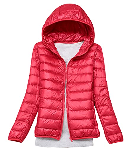 Leichte Daunenjacke Damen Puffer Jacke Damen Leichter Daunenmantel Steppjacke Damen Leicht Down Jacket Women Federleichte Ultraleichte Kapuzen Daunenjacke Frauen Dünne Jacke Daunen Oversize Rot 4XL von HAXNOHEY