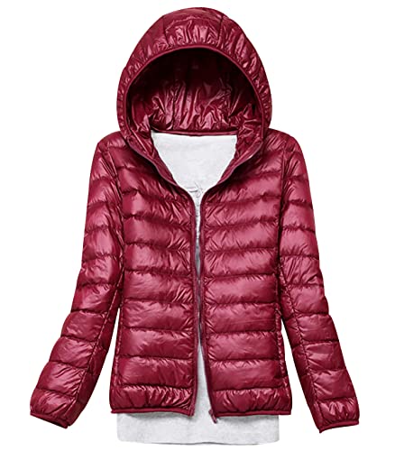 Leichte Daunenjacke Damen Puffer Jacke Damen Leichter Daunenmantel Steppjacke Damen Leicht Down Jacket Women Federleichte Ultraleichte Kapuzen Daunenjacke Frauen Dünne Jacke Daunen Oversize Rot L von HAXNOHEY