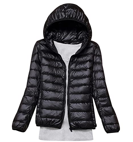 Leichte Daunenjacke Damen Puffer Jacke Damen Leichter Daunenmantel Steppjacke Damen Leicht Down Jacket Women Federleichte Ultraleichte Kapuzen Daunenjacke Frauen Dünne Jacke Daunen Oversize Schwarz S von HAXNOHEY