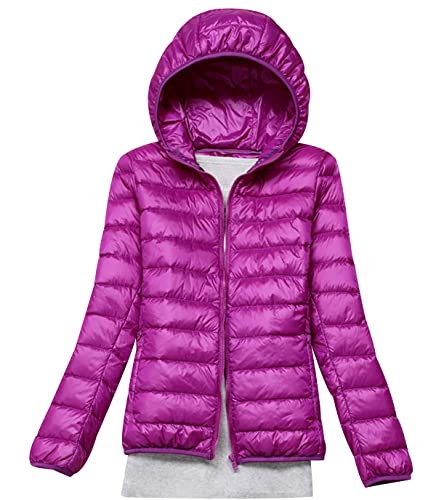 Leichte Daunenjacke Damen Puffer Jacke Damen Leichter Daunenmantel Steppjacke Damen Leicht Down Jacket Women Federleichte Ultraleichte Kapuzen Daunenjacke Frauen Dünne Jacke Daunen Oversize Violett XL von HAXNOHEY