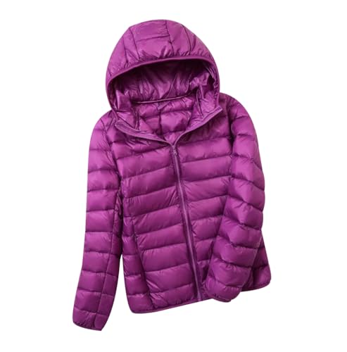 Leichte Daunenjacke Damen Puffer Jacke Damen mit Kapuze Ultraleichte Daunen Steppjacke Damen Leichter Steppmantel Daunenmantel Damen Leicht Down Jacket Women Soft Dünne Daunenjacke Damen Violett 7XL von HAXNOHEY