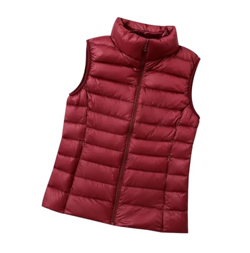 Leichte Daunenweste Damen Ärmellose Steppweste Damen Leicht Jacke Ärmellos Damen Puffer Weste Wattierte Westen Damen Warme Gesteppte Weste Stepp Damen Quilted Vest Women Damen-Steppwesten Rot XXL von HAXNOHEY