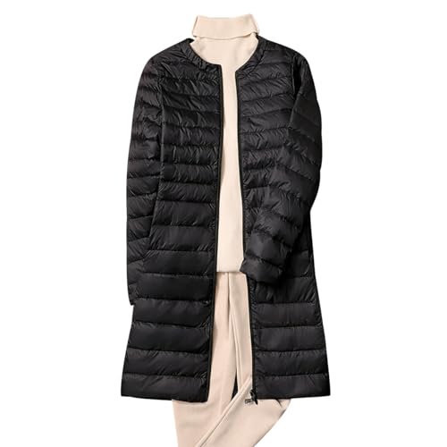 Leichte Steppjacke Damen Lang Lange Dünne Daunenjacke Damen Puffer Jacke Damen Long Ultraleichte Daunen Steppjacke Leichter Steppmantel Damen Leicht Down Jacket Women Daunenmantel Damen Schwarz L von HAXNOHEY