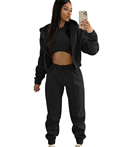 Trainingsanzug Damen Set Lang Freizeitanzug Damen Tracksuit Women Hausanzug Frauen Loungewear Damen Set Jogginganzüge Trainingsanzüge Damen Große Größen Trainingsanzug-Set Sportanzug Damen Schwarz S von HAXNOHEY