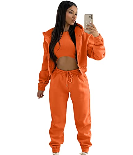 Trainingsanzug Damen Set Lang Freizeitanzug Damen Tracksuit Women Hausanzug Frauen Loungewear Damen Set Jogginganzüge Trainingsanzüge Damen Große Größen Trainingsanzug-Set Sportanzug Damen Orange S von HAXNOHEY