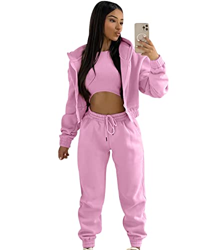 Trainingsanzug Damen Set Lang Freizeitanzug Damen Tracksuit Women Hausanzug Frauen Loungewear Damen Set Jogginganzüge Trainingsanzüge Damen Große Größen Trainingsanzug-Set Sportanzug Damen Rosa M von HAXNOHEY