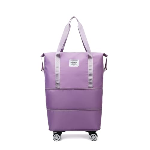 Reisetasche Damen Mit Rollen Erweiterbare, Abnehmbare RäDer, Luggage Bag Wasserdicht, VerschleißFest, Reisetasche Geeignet FüR Camping,Purple von HAZARA