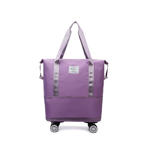 Reisetasche Mit Rollen Groß Erweiterbare, Abnehmbare RäDer, Weekender Damen Groß Wasserdicht, VerschleißFest, Foldable Bag Geeignet FüR Sportliche AktivitäTen,Purple von HAZARA