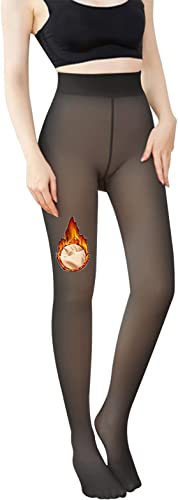 HAZENS Thermostrumpfhosen für damen, Thermo Strumpfhose Leggings mit Innenfleece Fleece Gefütterte Winter Gefälschte Durchscheinend Plüschstrümpfe Schwarz Durchsichtig 300G von HAZENS