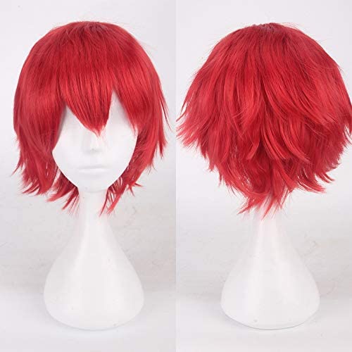 HBYLEE- Wig Anime Cosplay Wig for Anime Wigs Cosplay Christmas Cosplay Anime Wig Universal Color Harajuku Anti-Curl Men's Short Hair Anti-Curl Style Color: K049-20 Brick Red [Farbe:K049-8 Dunkelrot] von HBYLEE