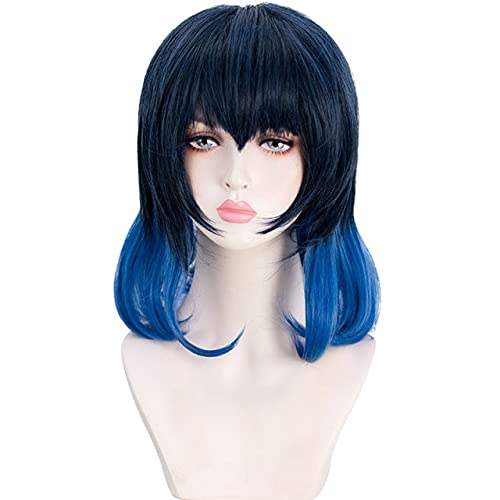 HBYLEEHsiu Hashibira Inosuke Wig Mask Cosplay Wig Ani: Black And Blue Gradient Color Wig Other Wig[Farbe:nach Plan] von HBYLEE